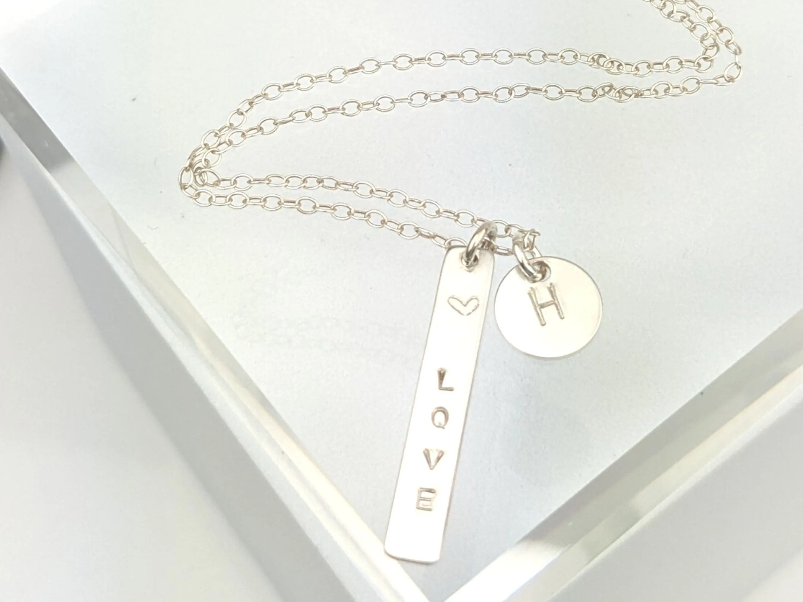 Personalised Oblong Initial Necklace // custom monogram engraved necklace, letter pendant romantic gift for minimalist