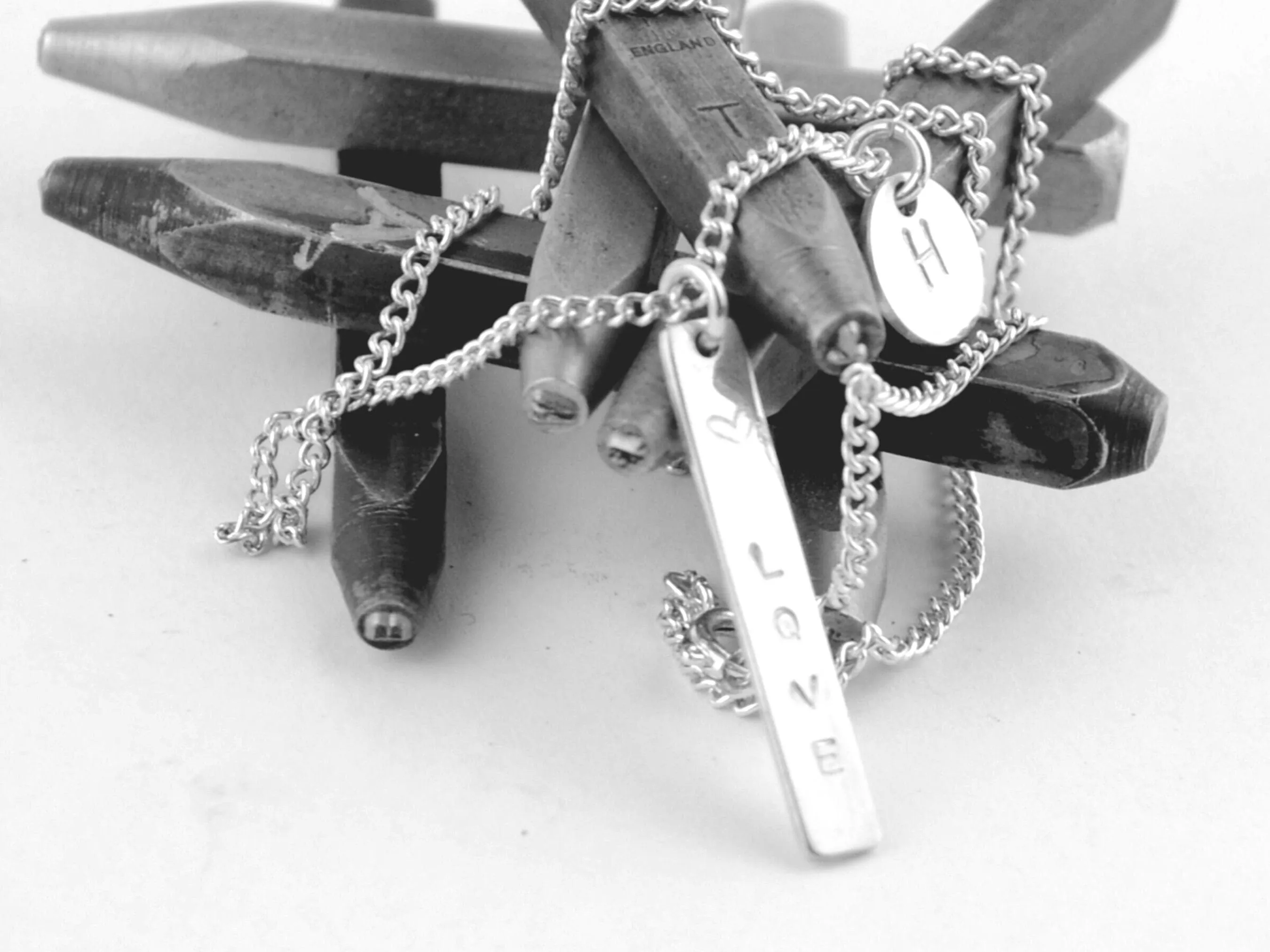 Personalised Oblong Initial Necklace // custom monogram engraved necklace, letter pendant romantic gift for minimalist