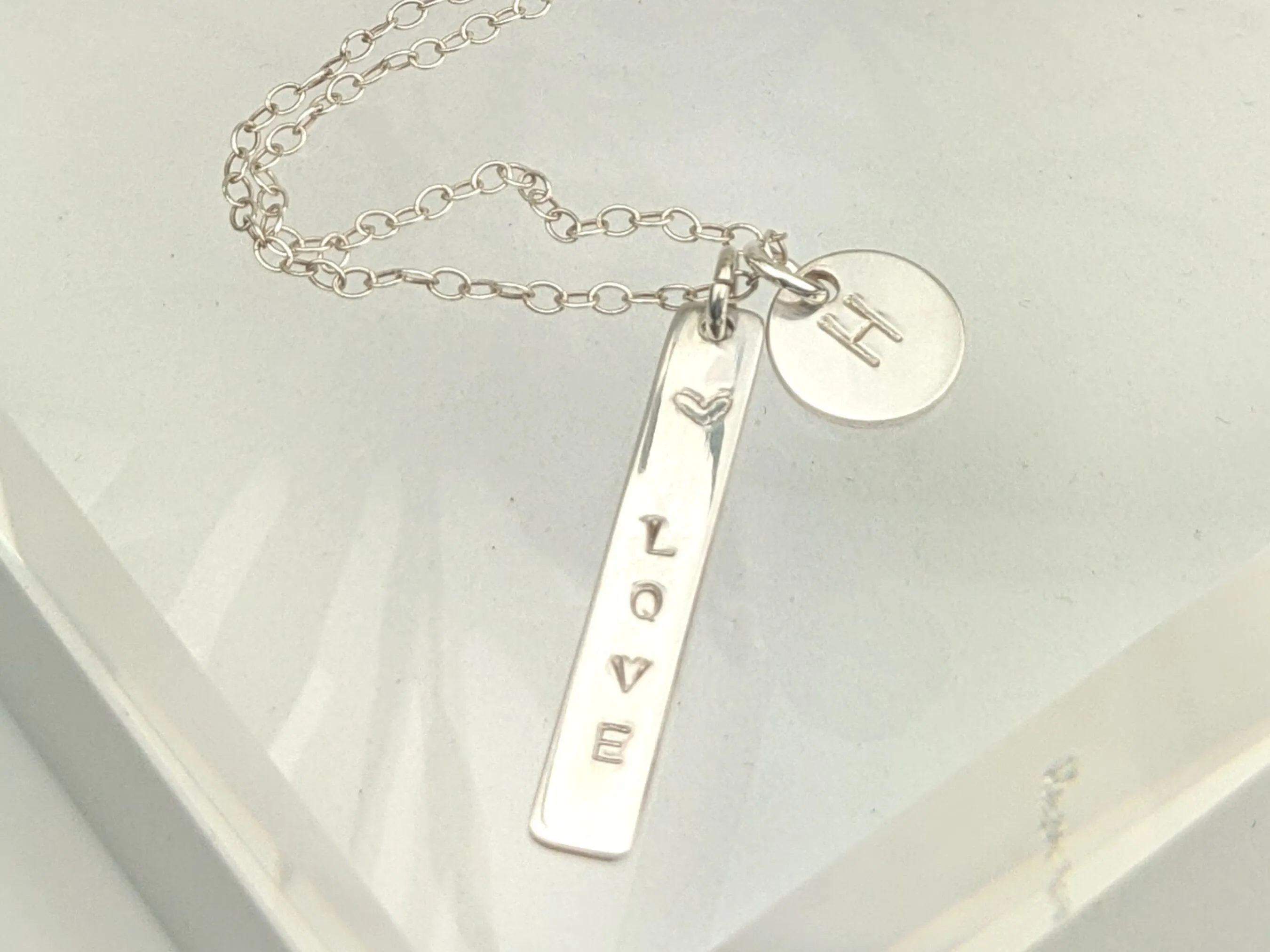 Personalised Oblong Initial Necklace // custom monogram engraved necklace, letter pendant romantic gift for minimalist