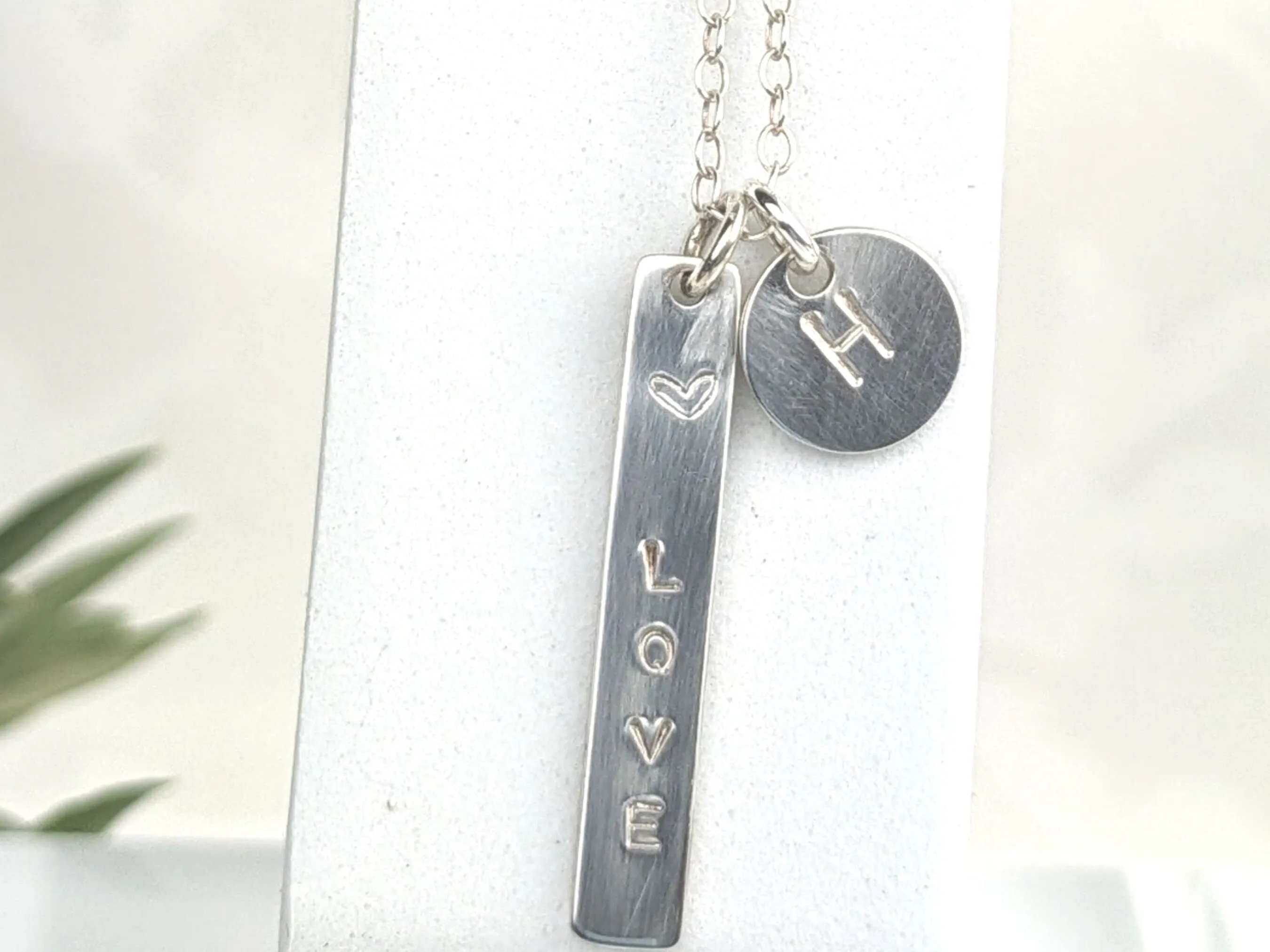 Personalised Oblong Initial Necklace // custom monogram engraved necklace, letter pendant romantic gift for minimalist