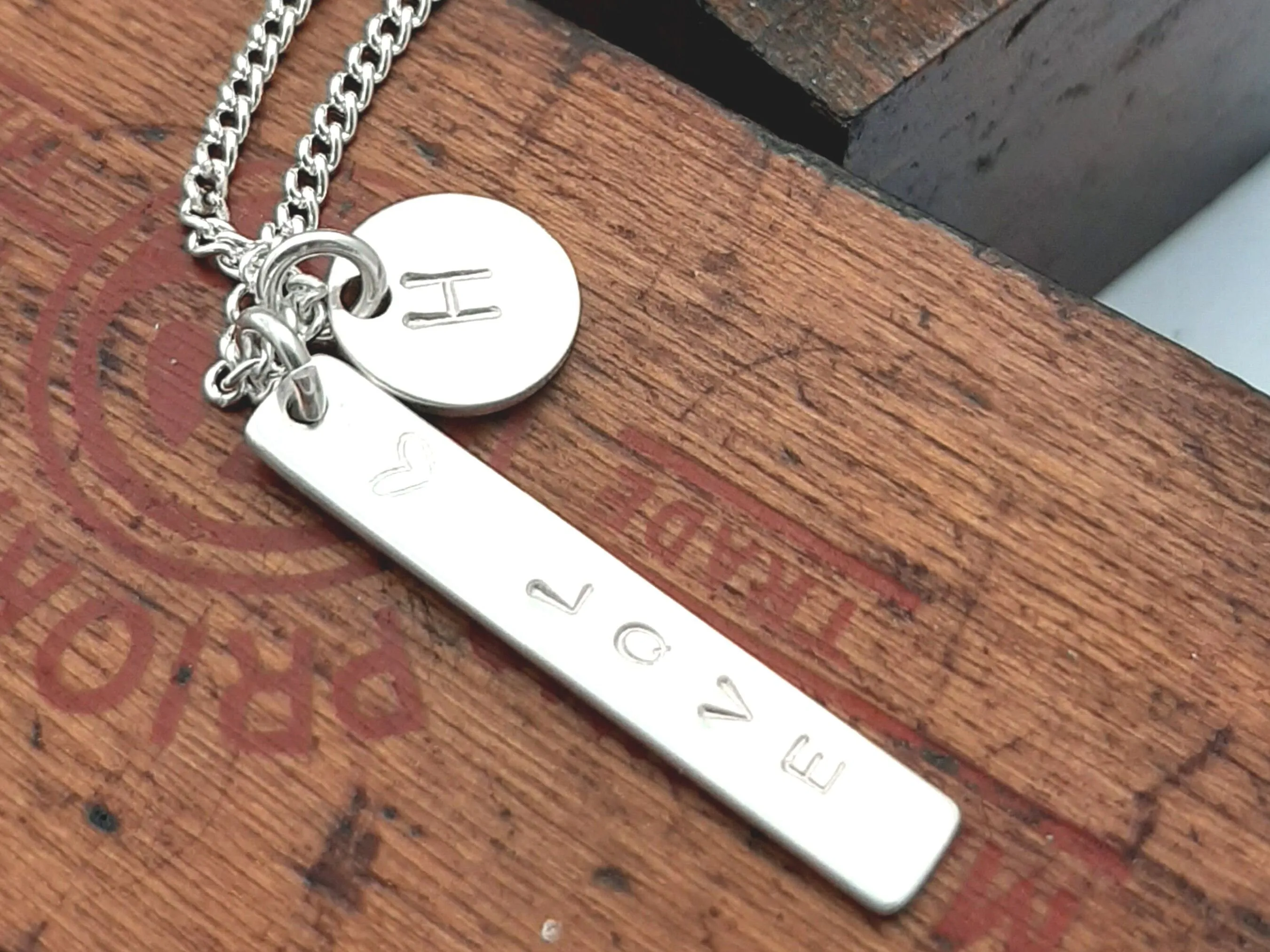 Personalised Oblong Initial Necklace // custom monogram engraved necklace, letter pendant romantic gift for minimalist