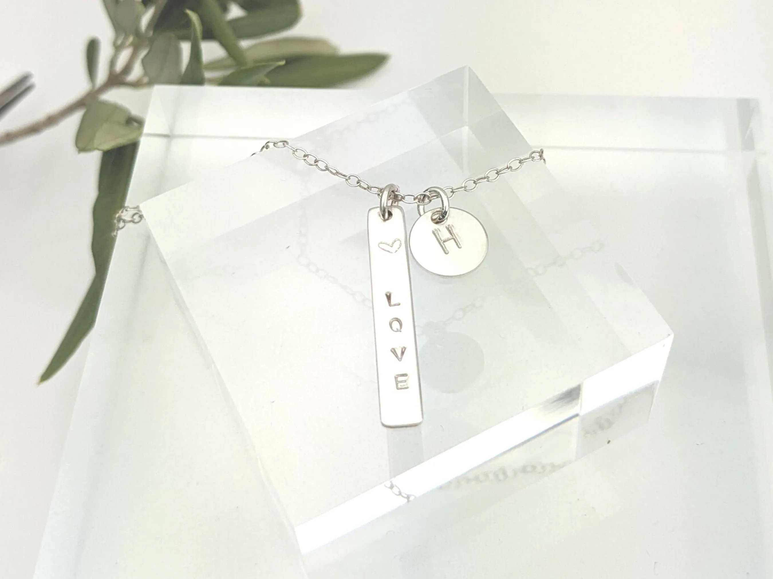 Personalised Oblong Initial Necklace // custom monogram engraved necklace, letter pendant romantic gift for minimalist