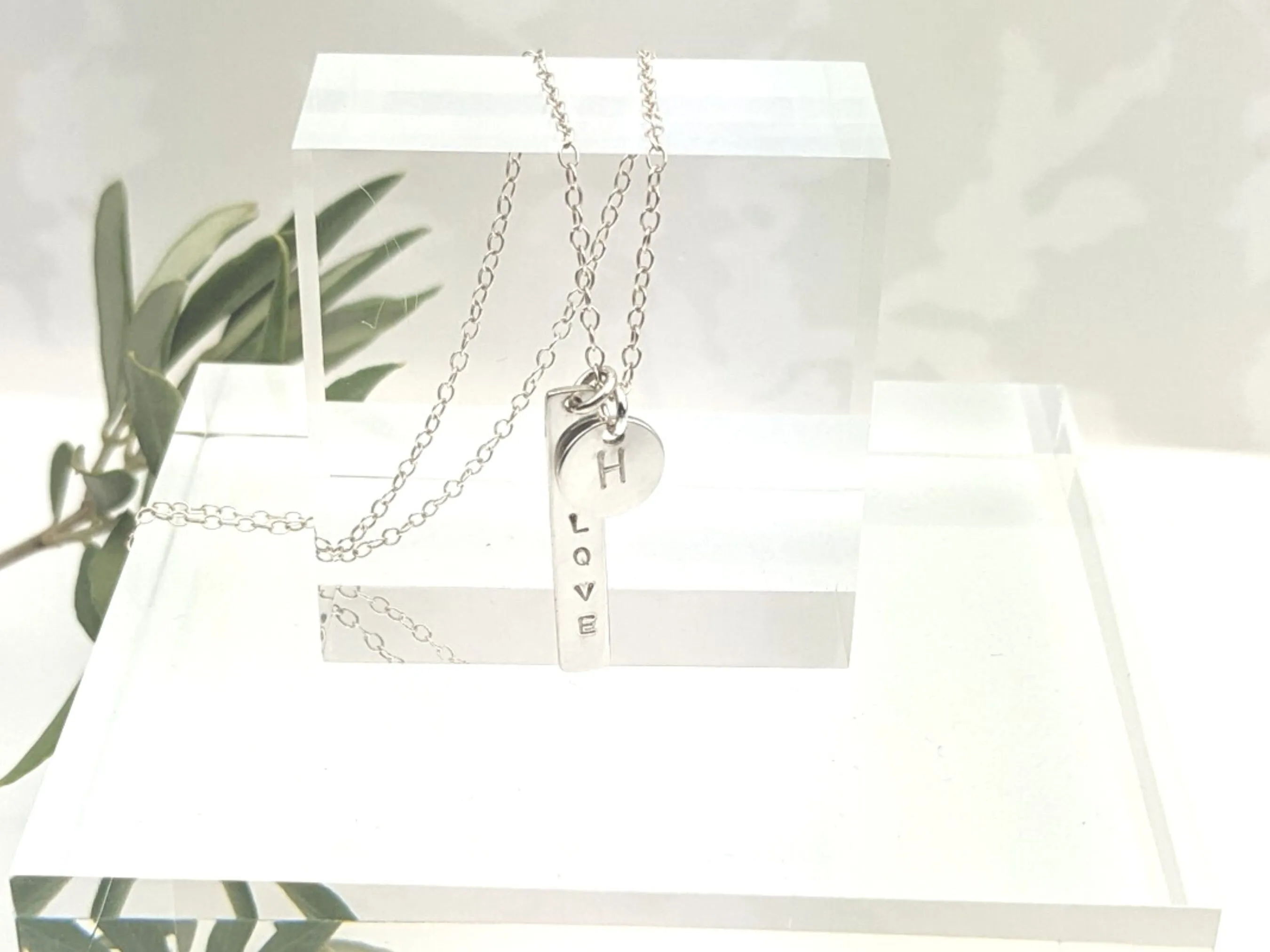 Personalised Oblong Initial Necklace // custom monogram engraved necklace, letter pendant romantic gift for minimalist