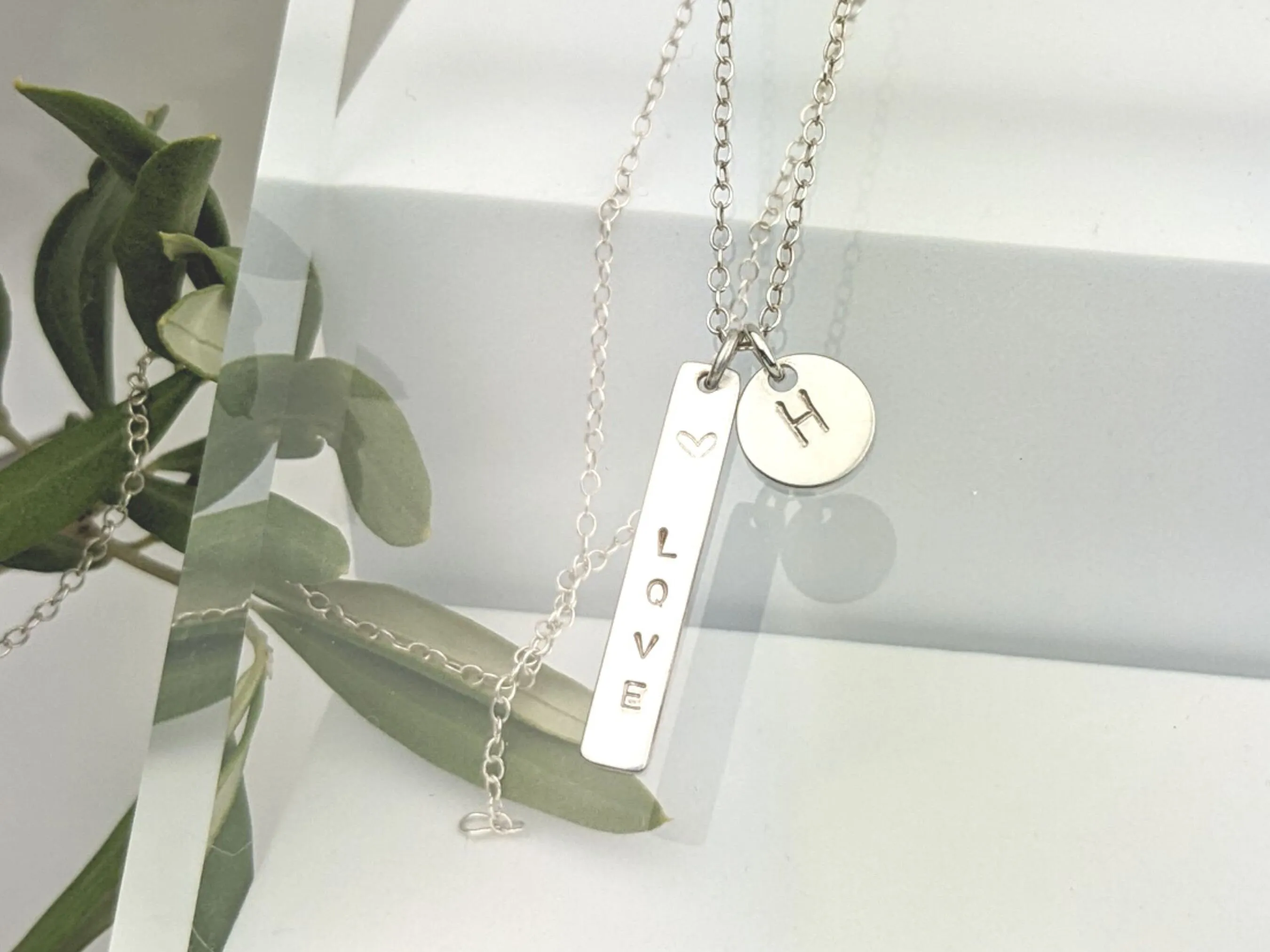 Personalised Oblong Initial Necklace // custom monogram engraved necklace, letter pendant romantic gift for minimalist