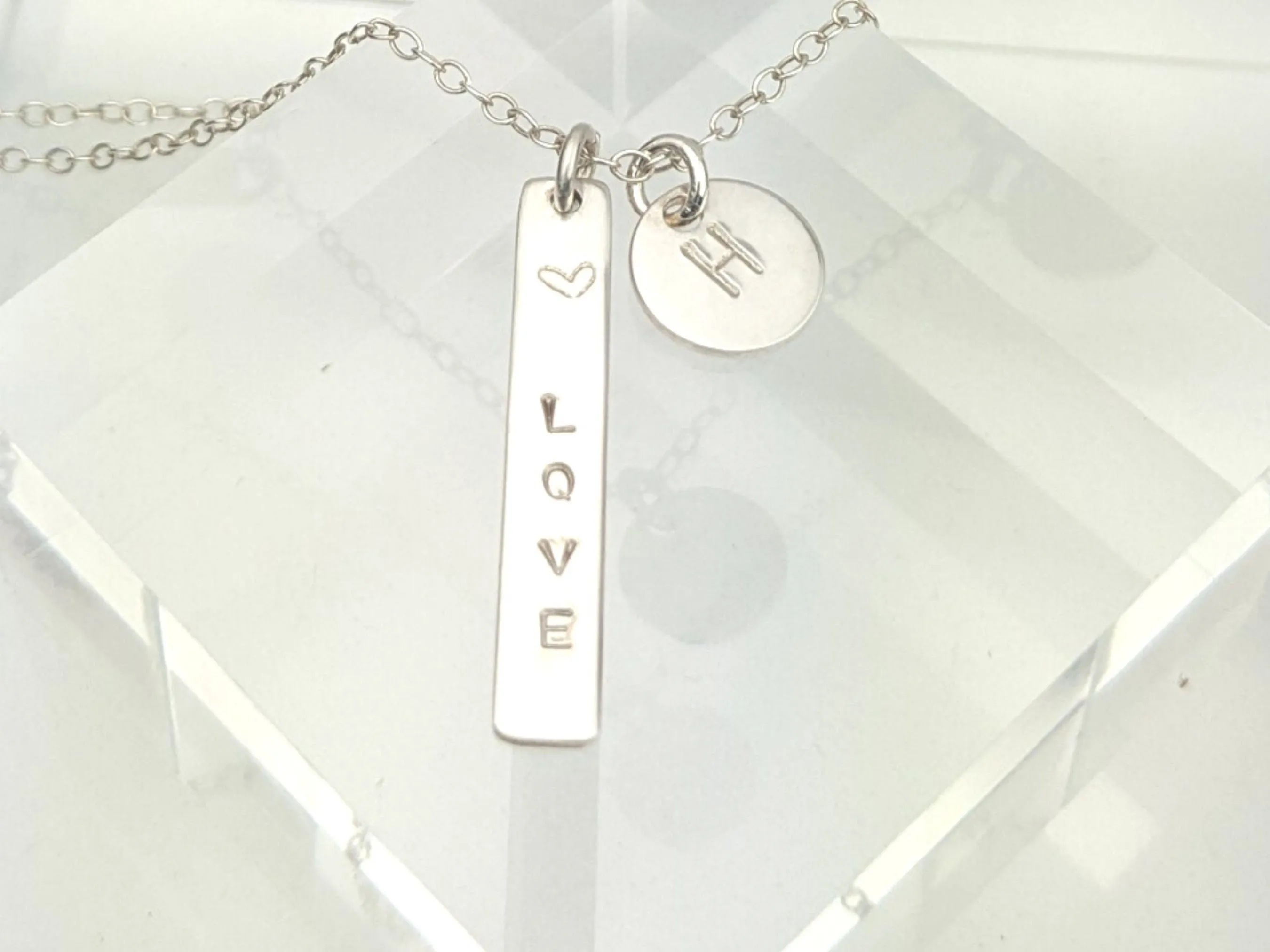 Personalised Oblong Initial Necklace // custom monogram engraved necklace, letter pendant romantic gift for minimalist