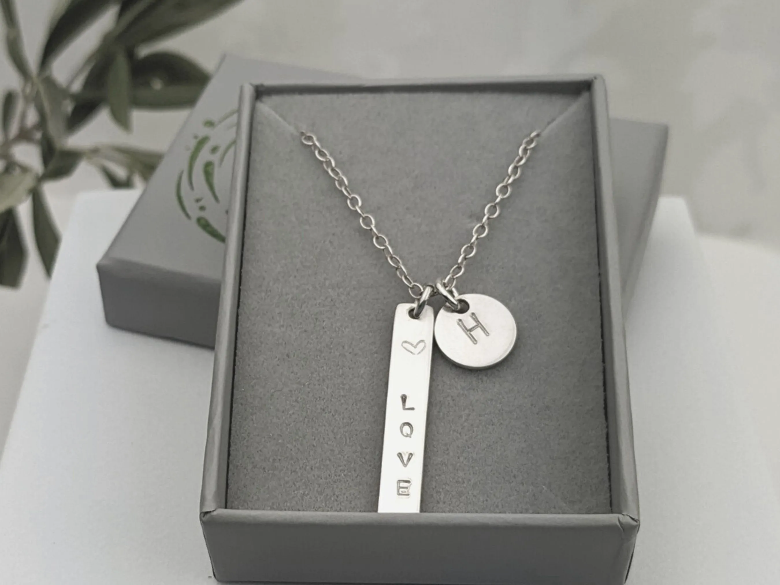 Personalised Oblong Initial Necklace // custom monogram engraved necklace, letter pendant romantic gift for minimalist