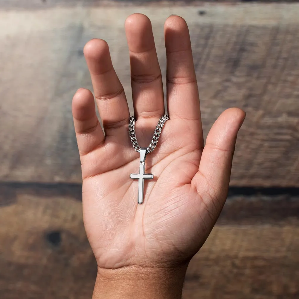 Personalized To My Son Cross Necklace from Mom, Stand Tall, If You Fall, I'll Always be There