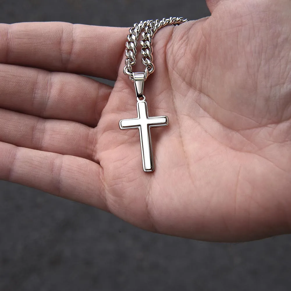 Personalized To My Son Cross Necklace from Mom, Stand Tall, If You Fall, I'll Always be There