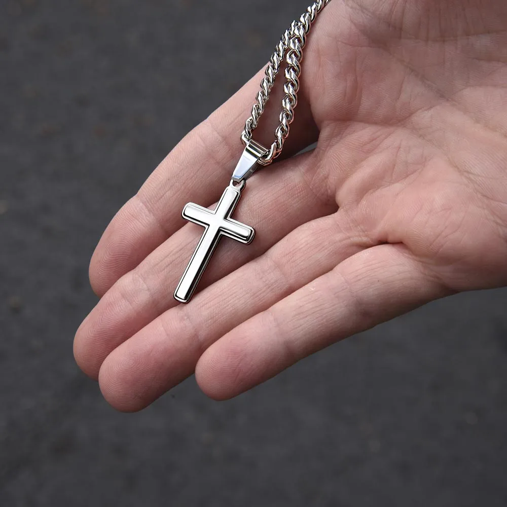 Personalized To My Son Cross Necklace from Mom, Stand Tall, If You Fall, I'll Always be There