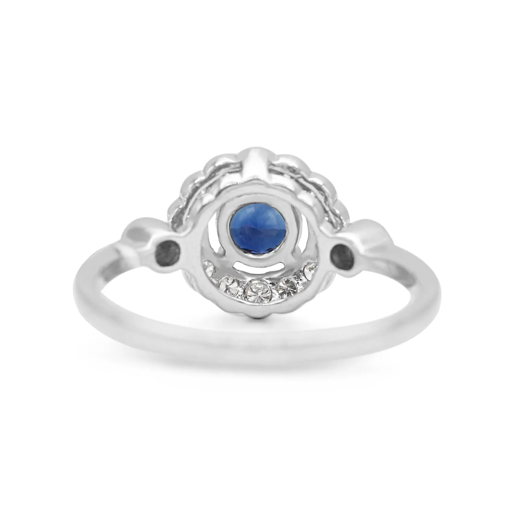 Platinum Diamond & Sapphire Cluster Ring With Diamond Shoulders