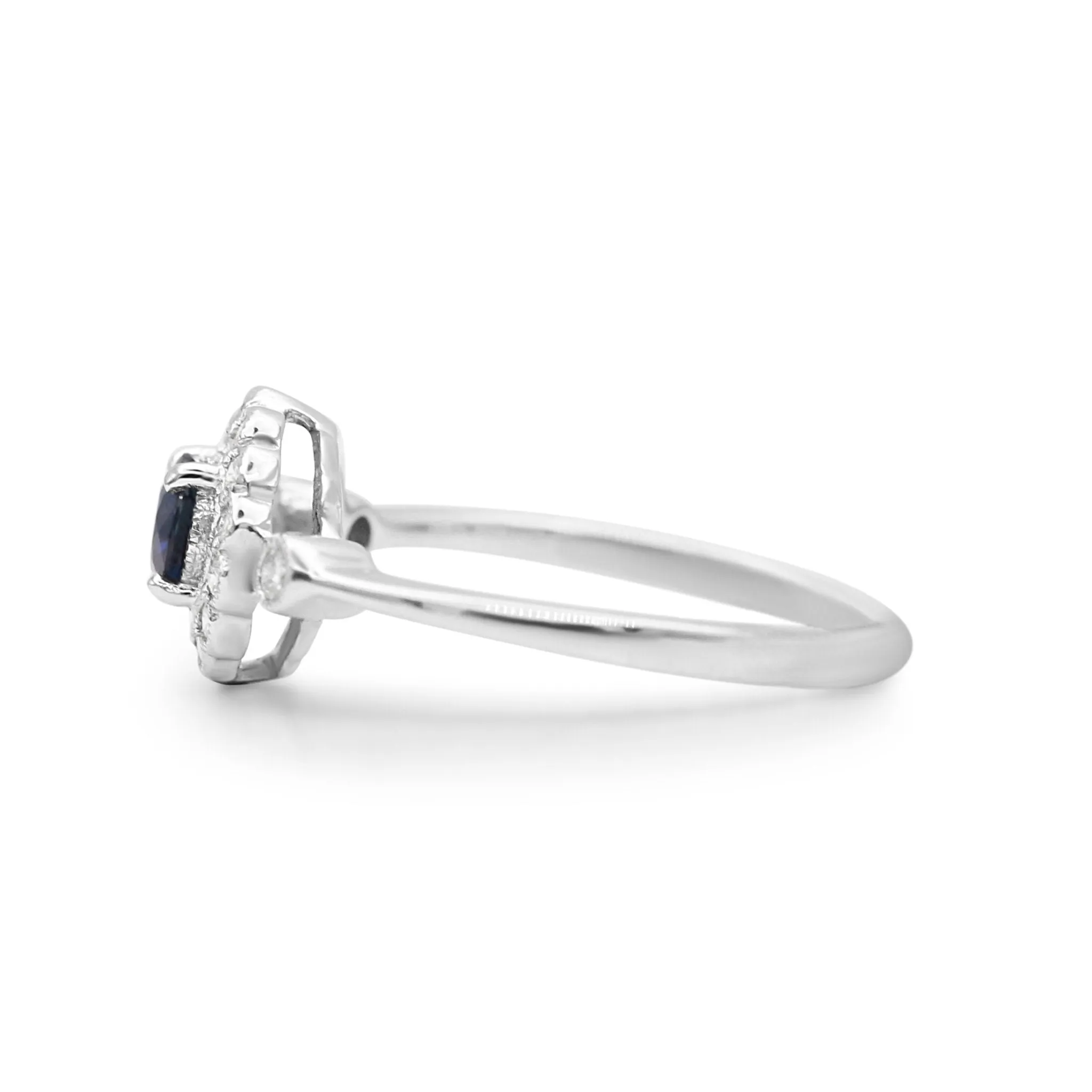 Platinum Diamond & Sapphire Cluster Ring With Diamond Shoulders