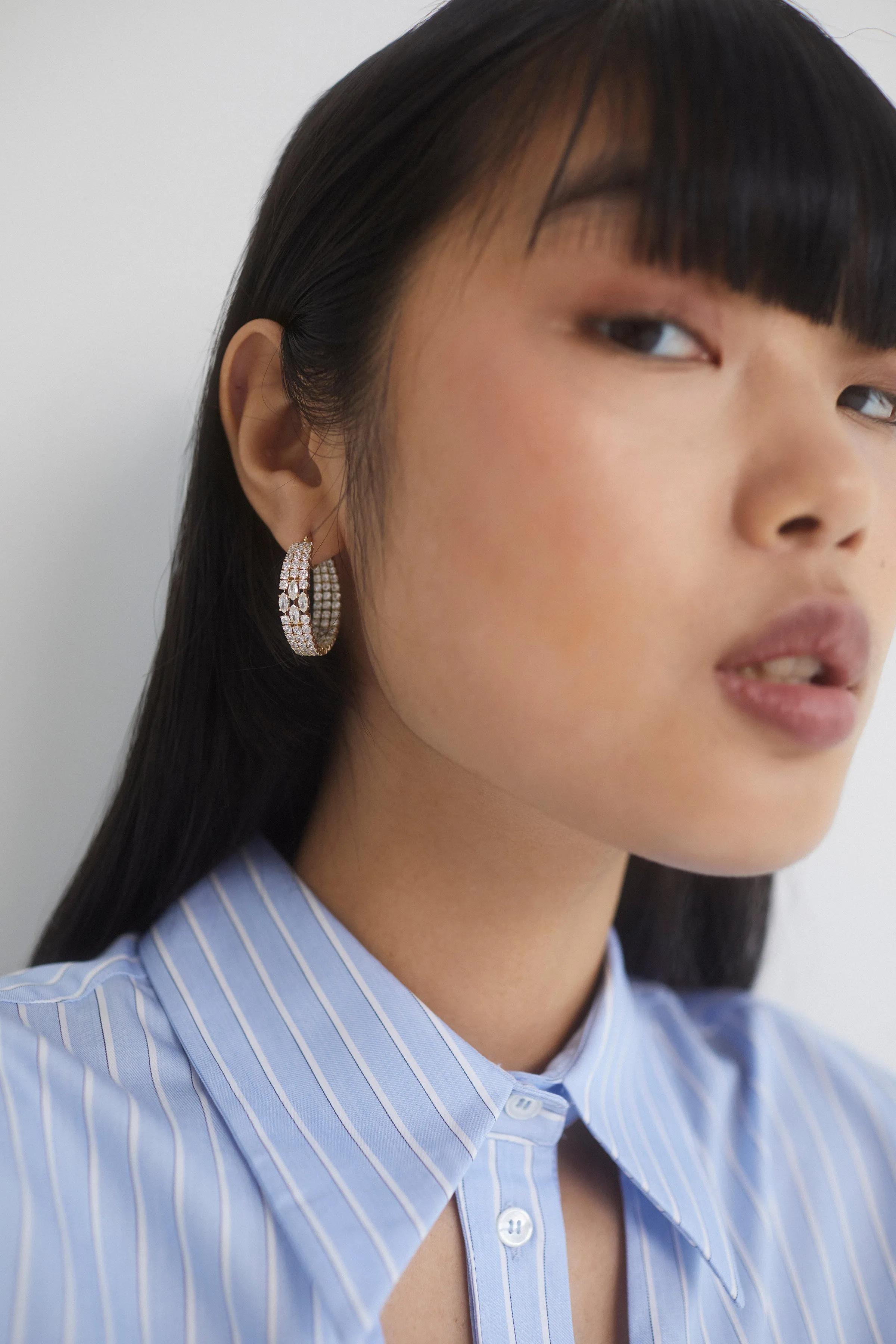 RARE JEWELS MULTI ROW CZ HOOP EARRINGS
