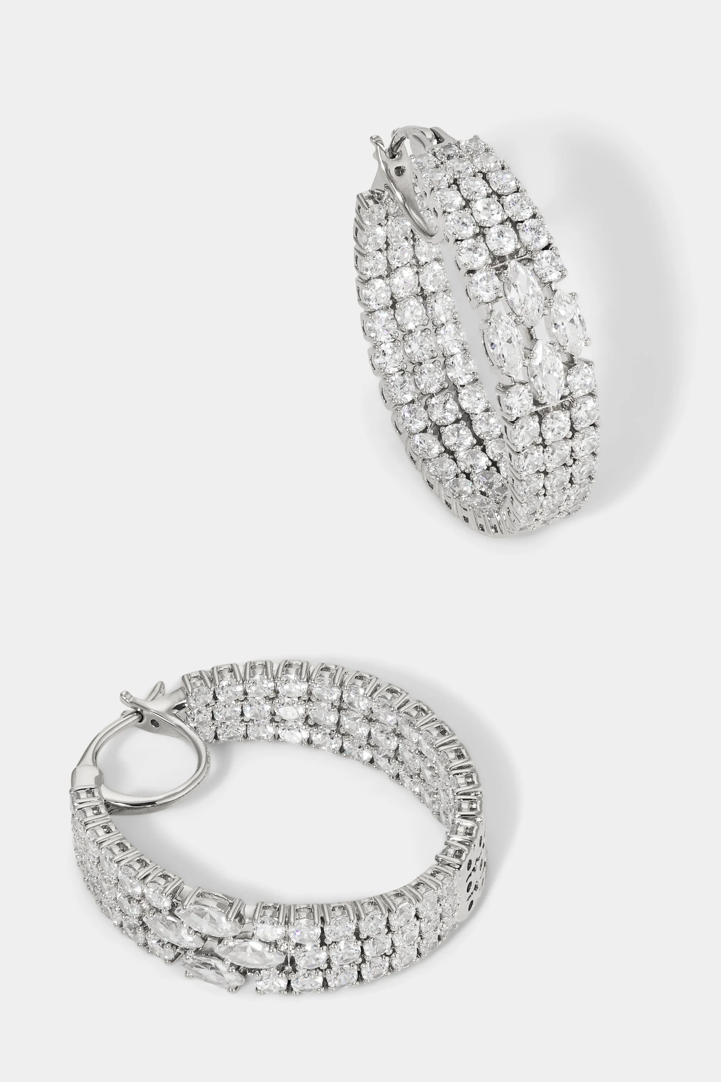 RARE JEWELS MULTI ROW CZ HOOP EARRINGS