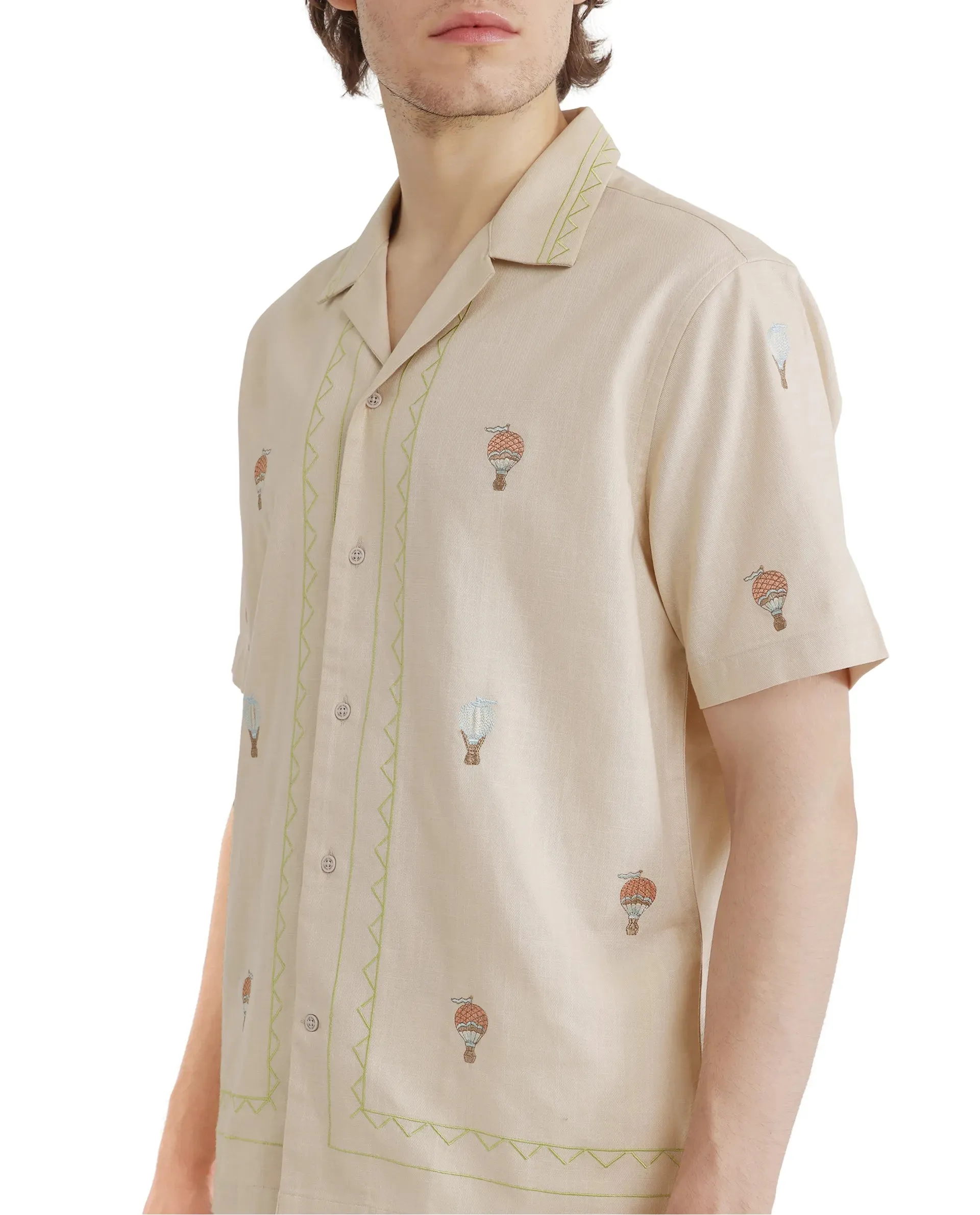 Rare Rabbit Men Albet Off White Cotton Fabric Plain Shirt