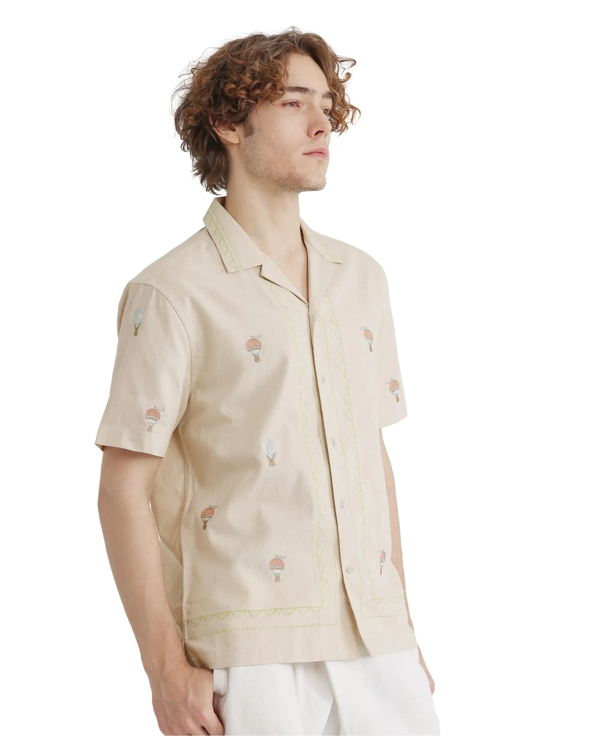 Rare Rabbit Men Albet Off White Cotton Fabric Plain Shirt