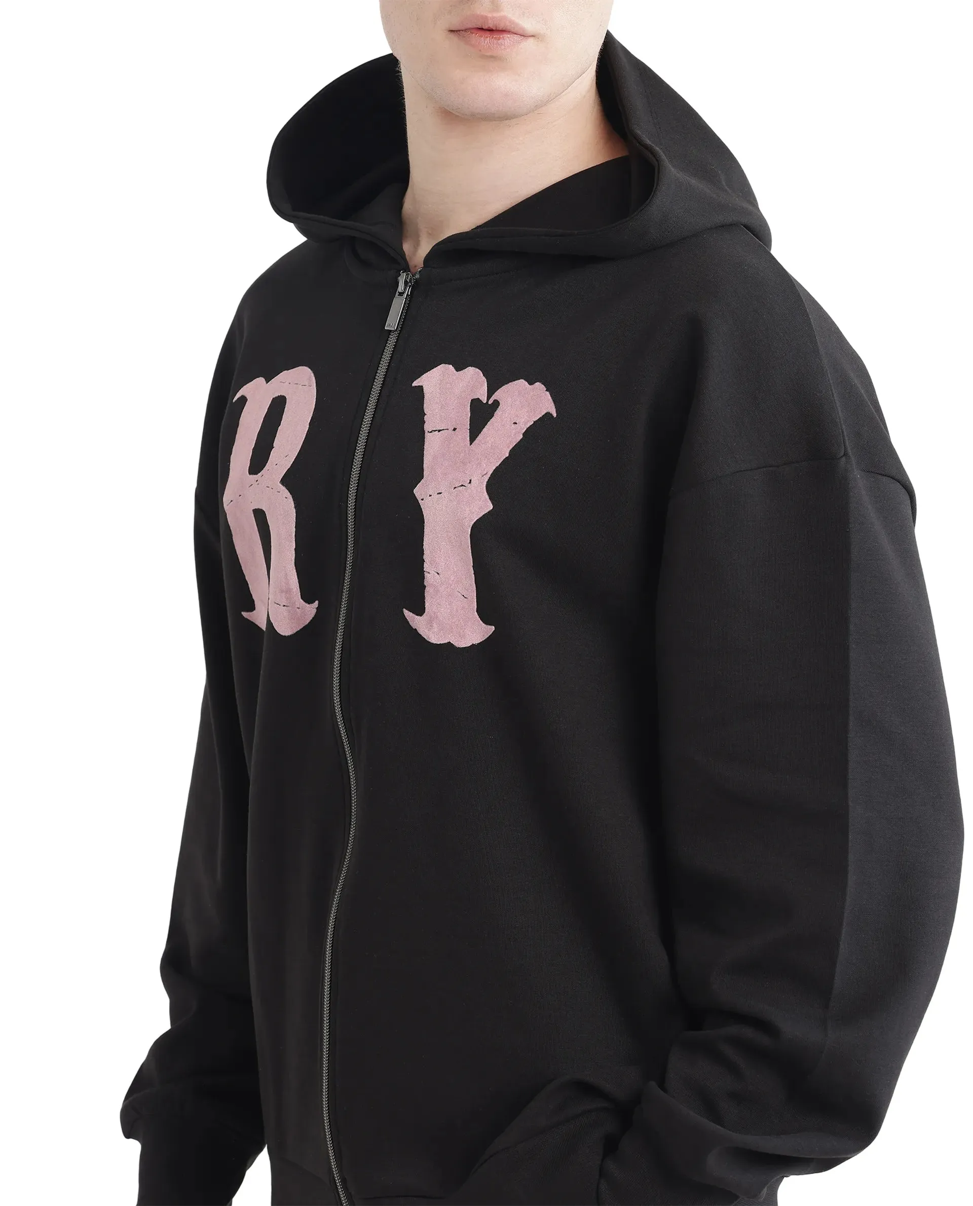 Rare Rabbit Men Con Black Cotton Blend Fabric Full Sleeve Boxy Fit Printed Sweatshirt