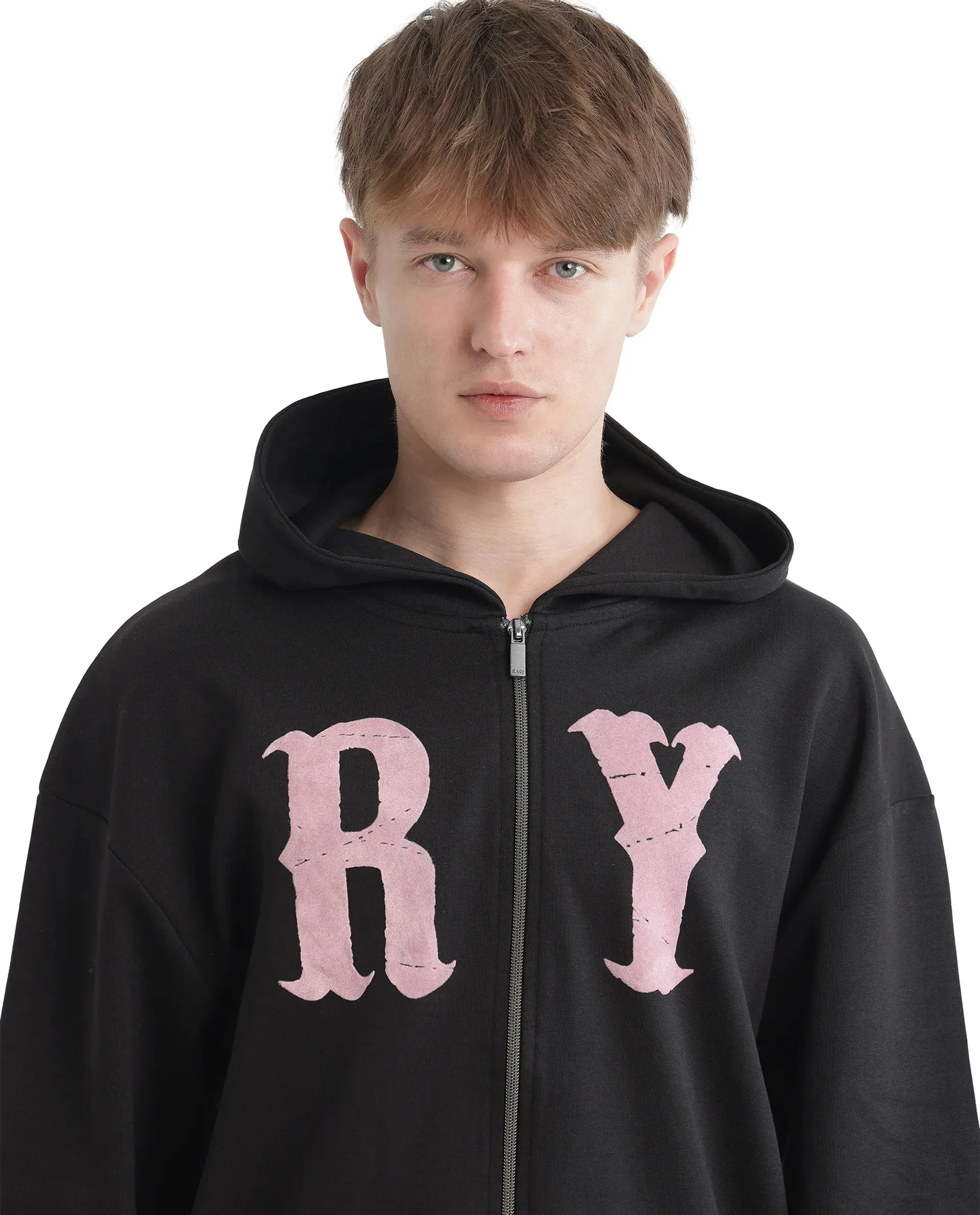 Rare Rabbit Men Con Black Cotton Blend Fabric Full Sleeve Boxy Fit Printed Sweatshirt