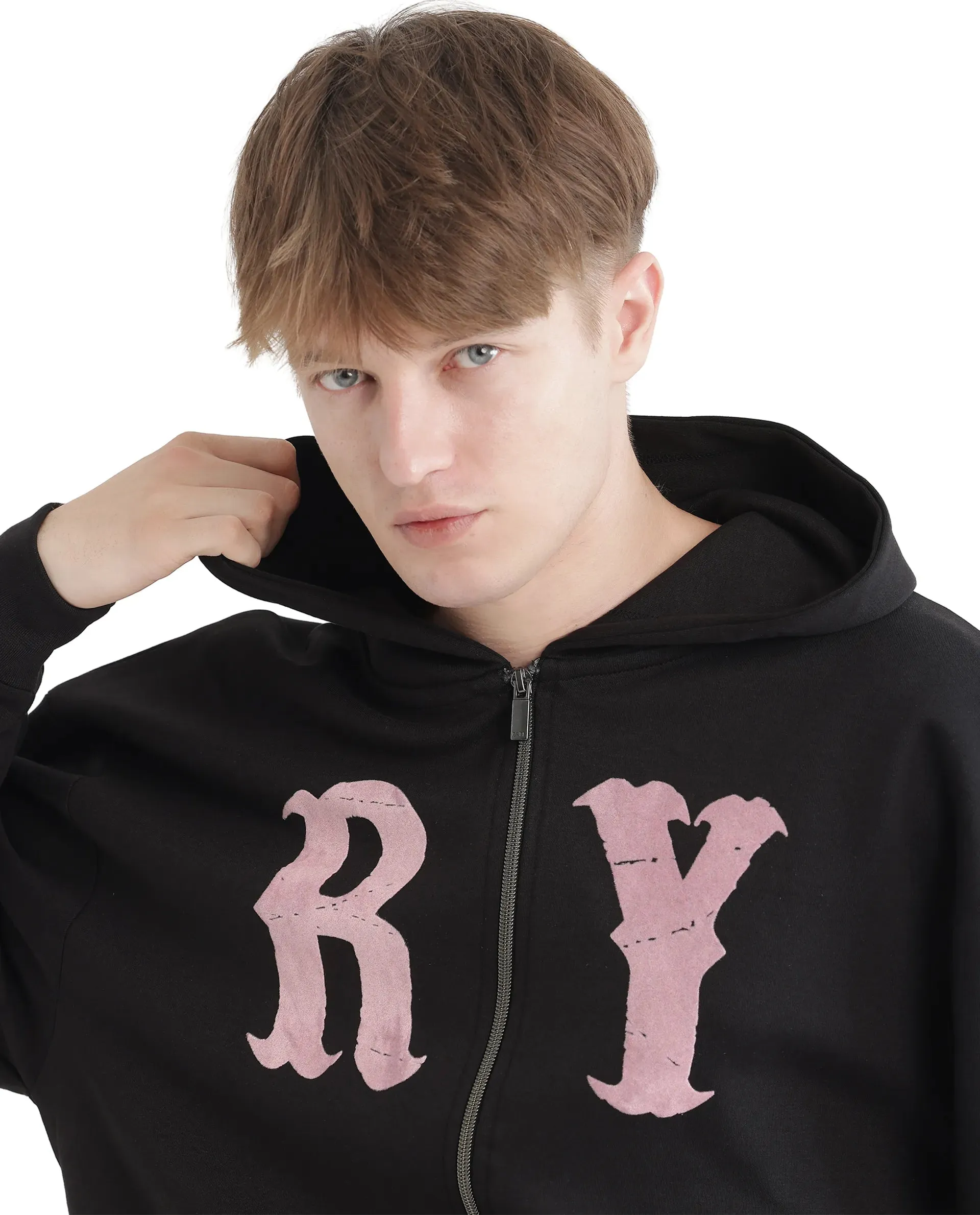 Rare Rabbit Men Con Black Cotton Blend Fabric Full Sleeve Boxy Fit Printed Sweatshirt