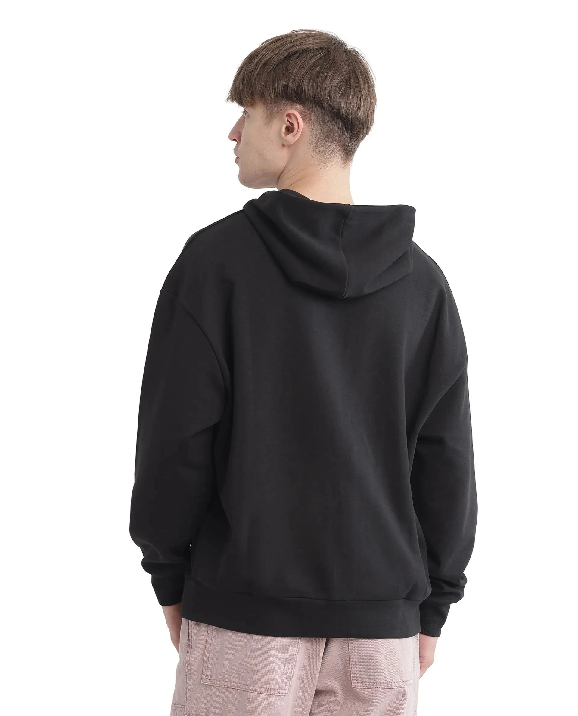 Rare Rabbit Men Con Black Cotton Blend Fabric Full Sleeve Boxy Fit Printed Sweatshirt