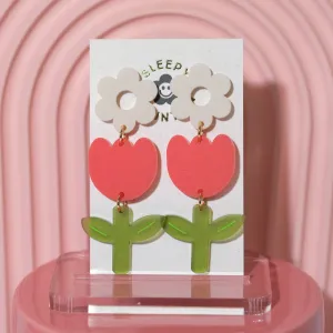 Red Tulip Dangle Earrings