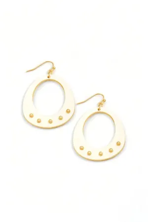 Retro Wooden Circle Cutout Metal Studs Drop Earrings