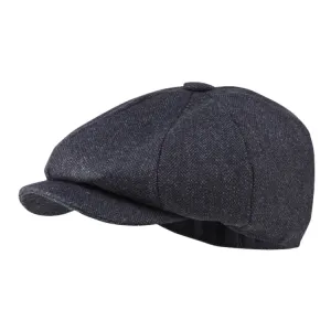 Schoffel Ladies Newsboy Cap - Navy Herringbone