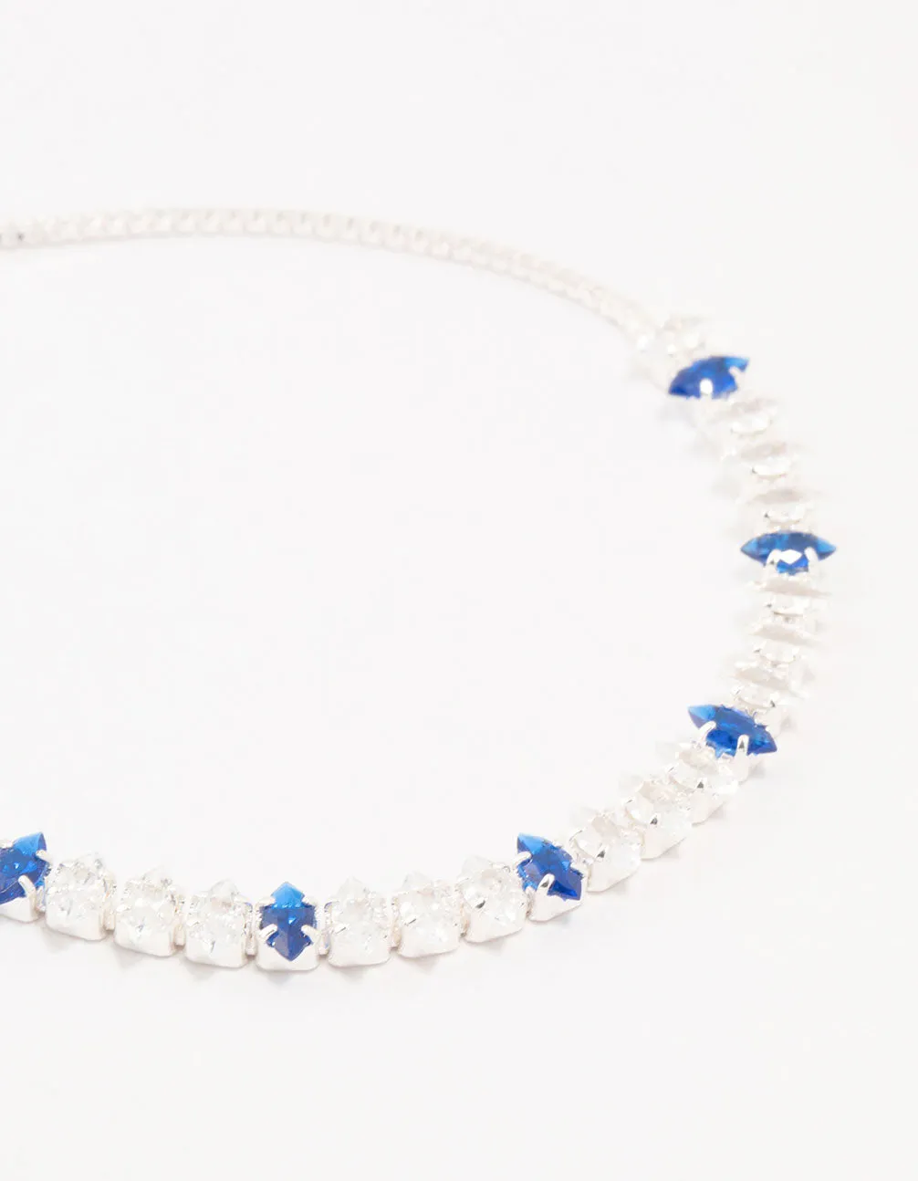 Silver Alternating Cluster Marquise Blue Cubic Zirconia Toggle Bracelet