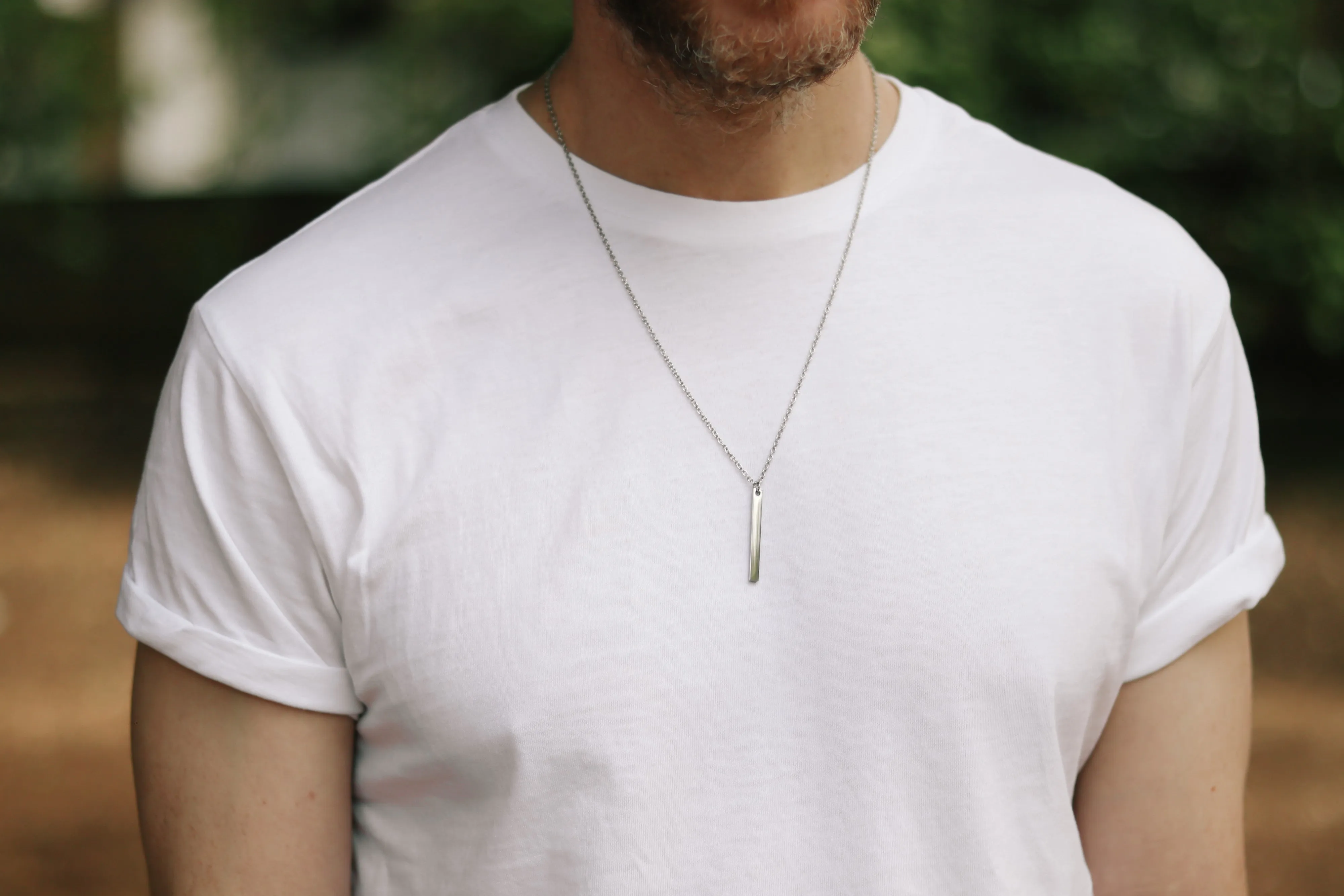 Silver bar necklace for men, chain necklace, waterproof, gift for him