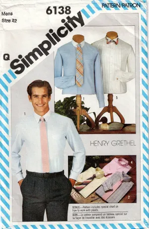 Simplicity 6138 HENRY GRETHEL Mens Shirts with Collar Variations 1980s Vintage Sewing Pattern Size 42 UNCUT Factory Folded