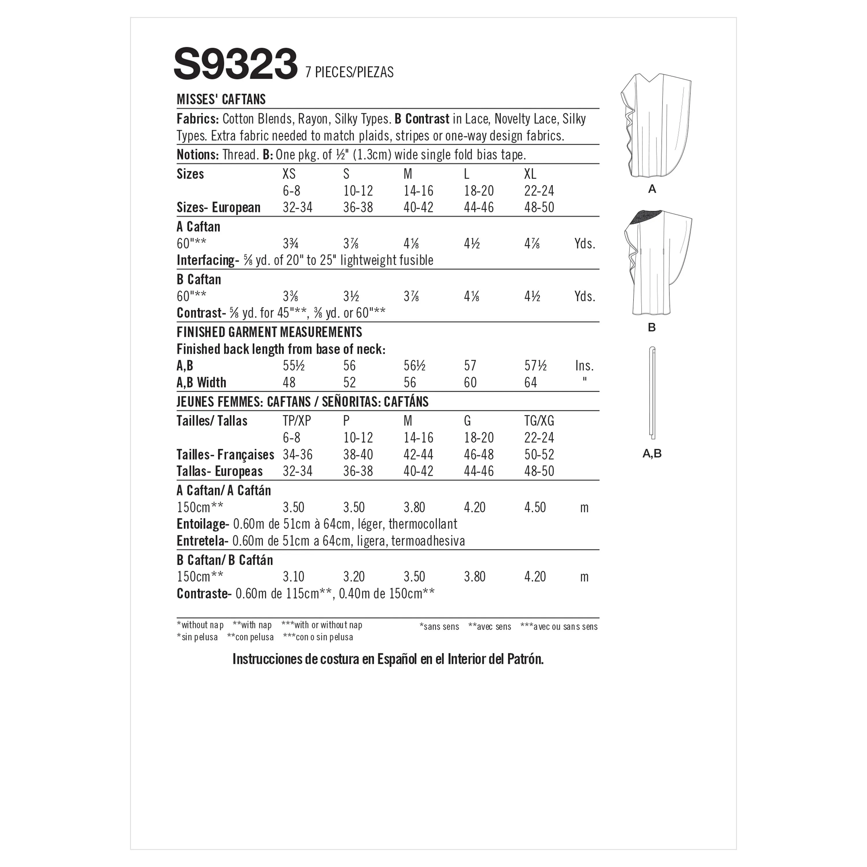 Simplicity Pattern 9323 Misses' Caftans