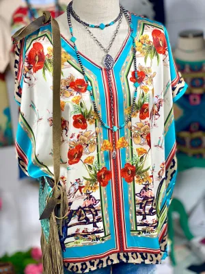 The Satin Floral Punchy Poncho Top