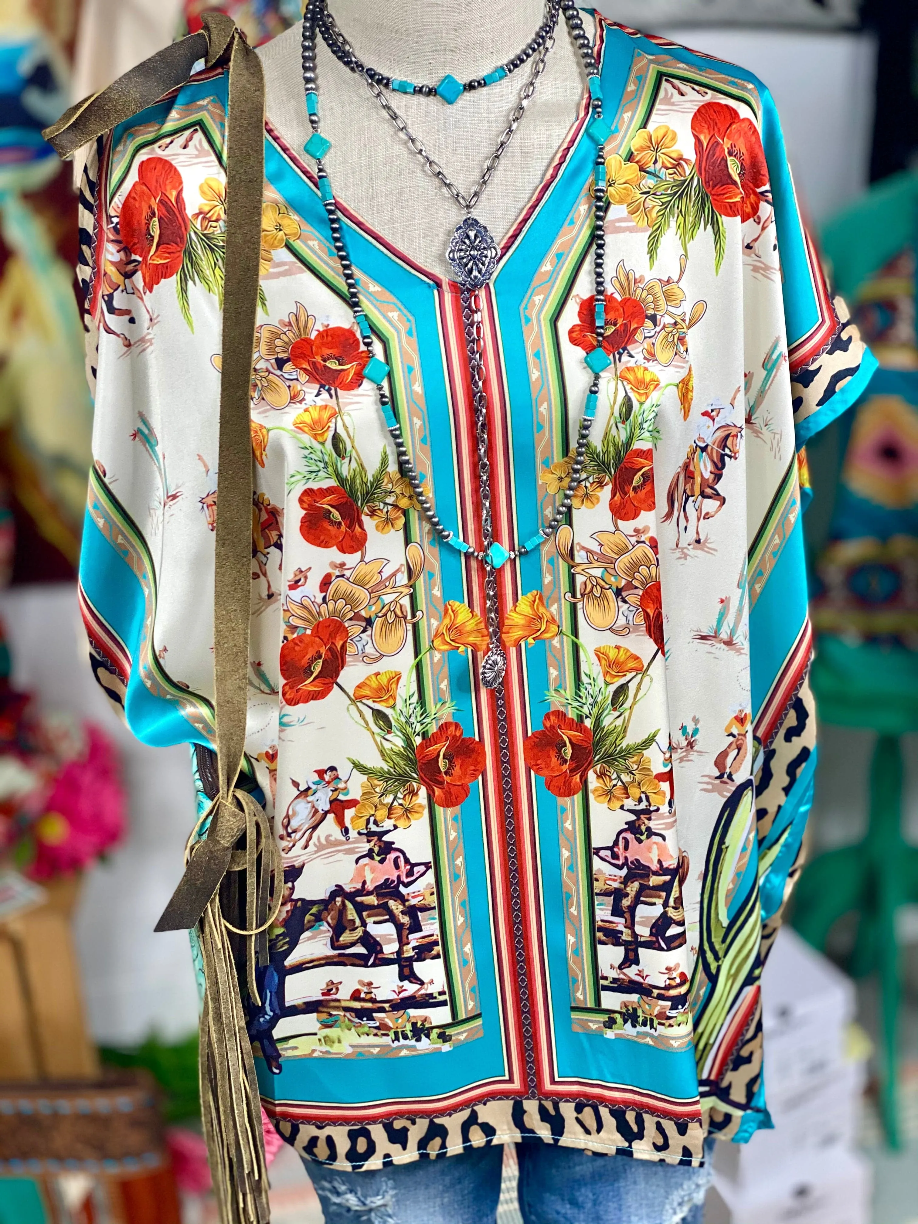 The Satin Floral Punchy Poncho Top