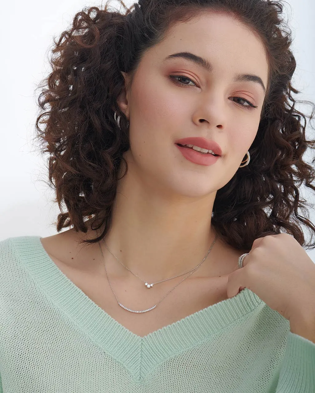 Three Stone Diamond Bar Necklace