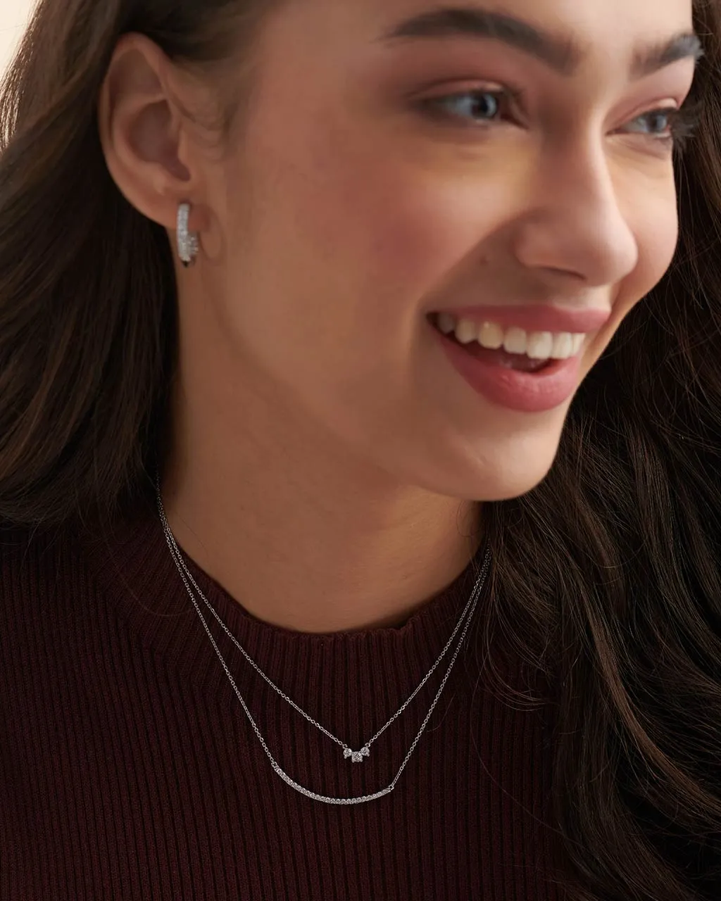 Three Stone Diamond Bar Necklace