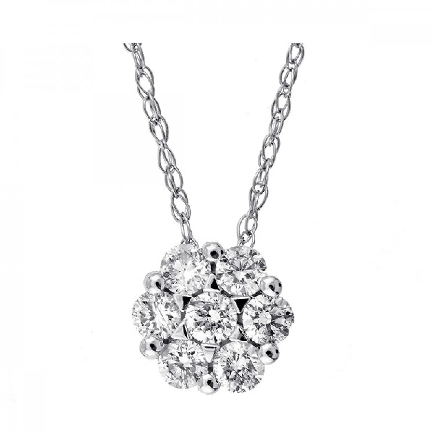 Timeless White Gold Diamond Cluster Pendant Necklace, 0.25 cttw