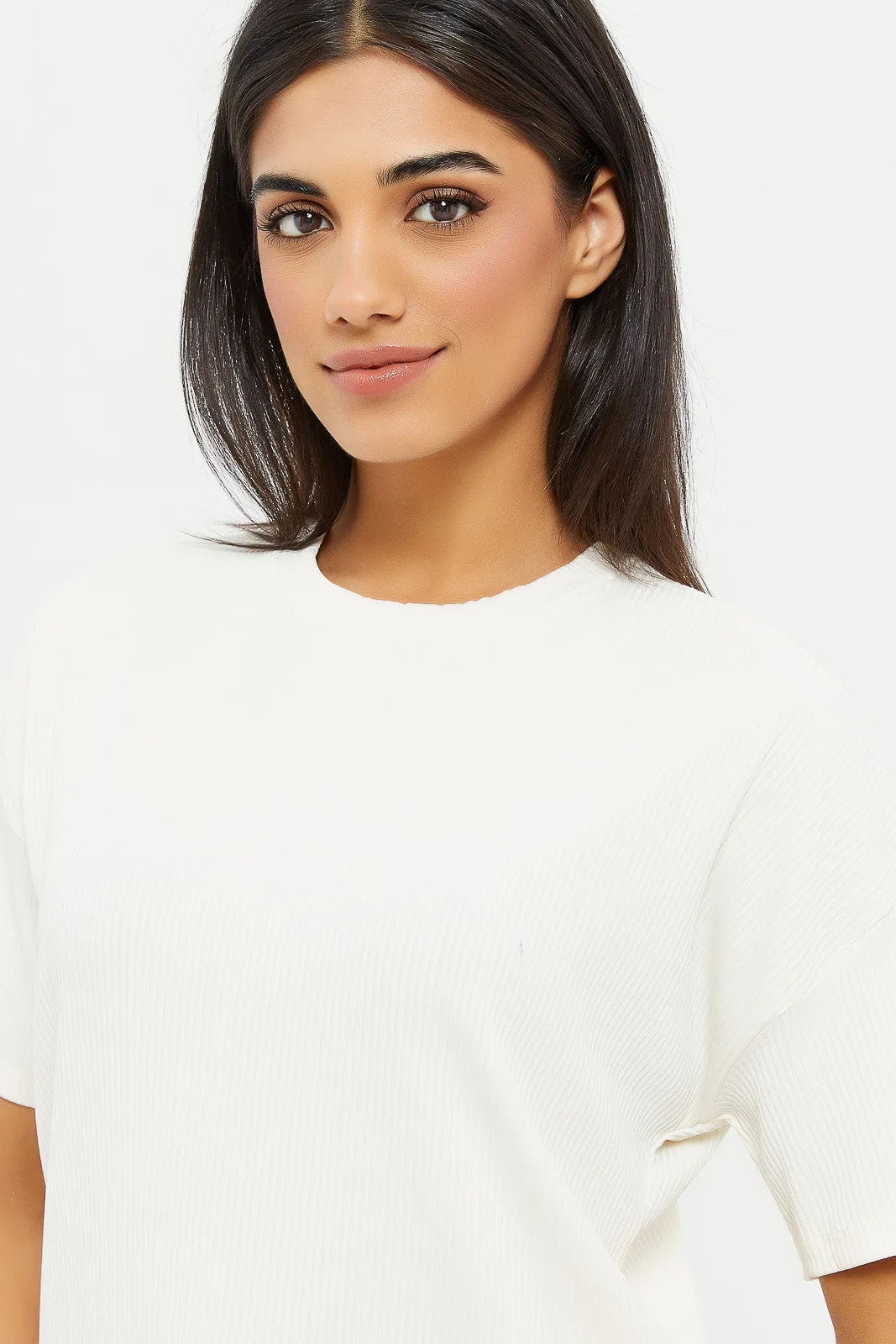 Women Ivory Drop Shoulder Boxy T-Shirt
