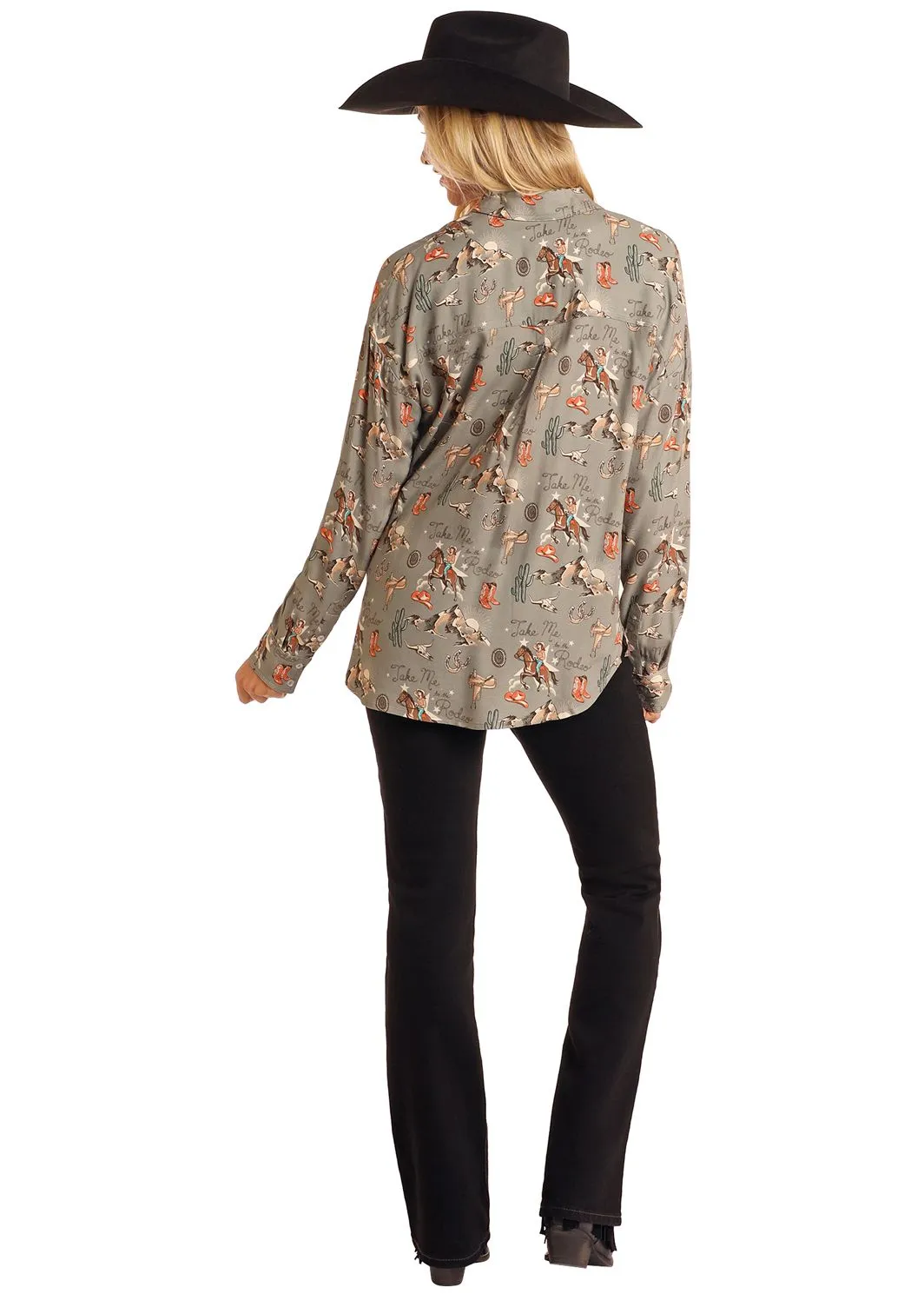Women's Rock & Roll Retro Western Print Snap Shirt