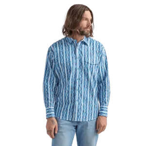 Wrangler Men's Checotah Blue Long Sleeve Western Printed Shirt 112324789