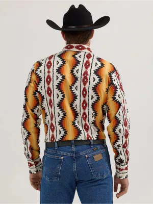 Wrangler Men's Checotah Long Sleeve Western Snap Printed Shirt - Sunset Yellow - 112355378
