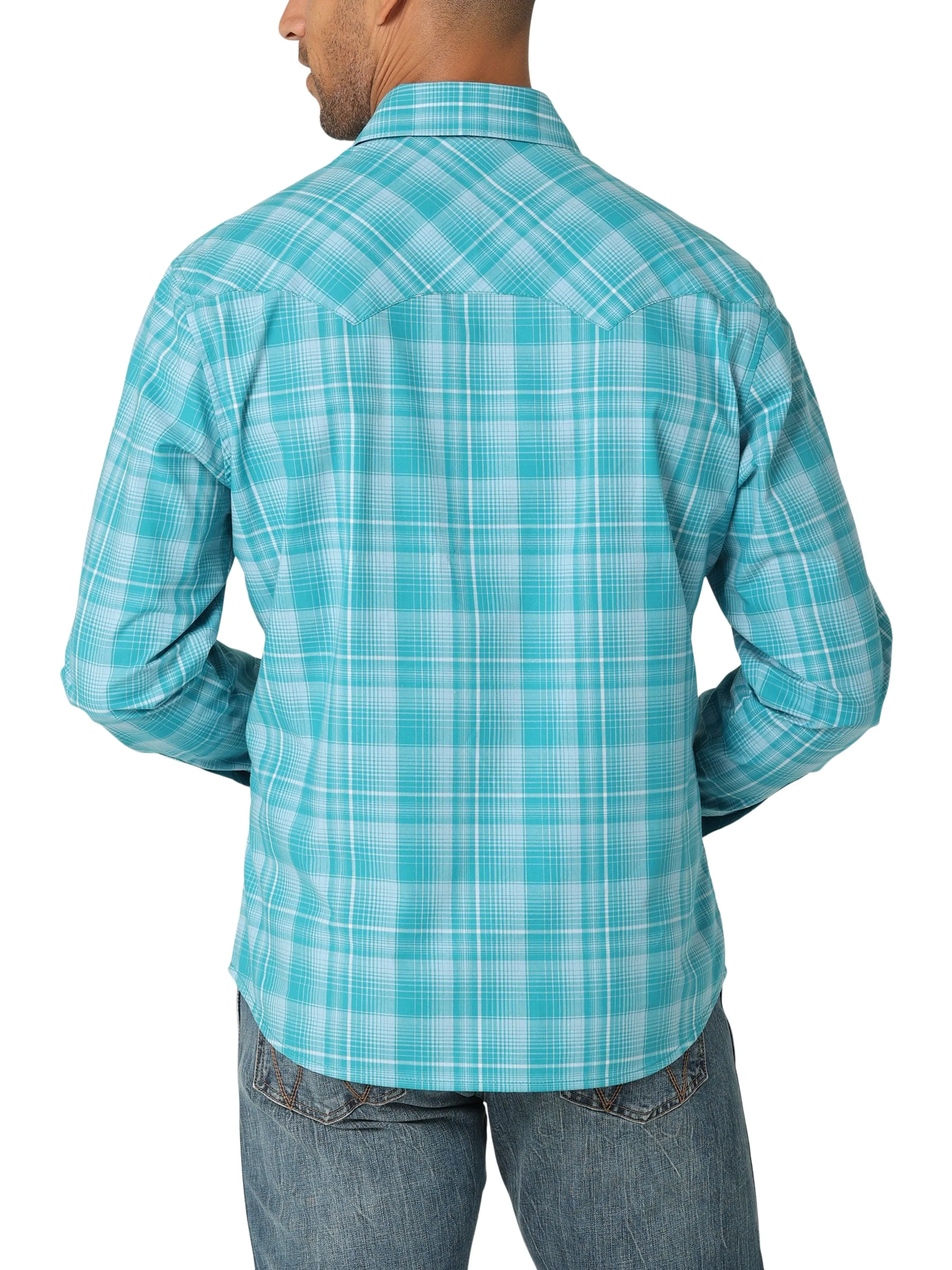 Wrangler Men's Teal Blue Slim Fit Long Sleeve Snap Shirt 112324670