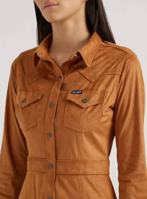 Wrangler Retro Woman's Brown Sueded Western Snap Shirt Dress 112356668
