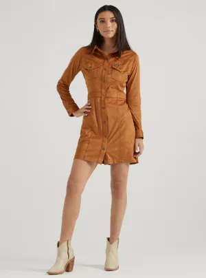 Wrangler Retro Woman's Brown Sueded Western Snap Shirt Dress 112356668
