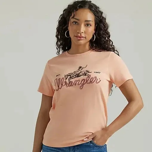 Wrangler Retro Women's Western Logo Graphic Tee in Salmon