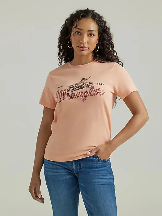 Wrangler Retro Women's Western Logo Graphic Tee in Salmon