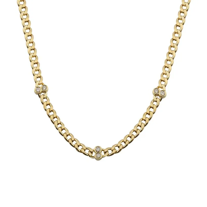 Yellow Gold Bezel Diamond Cuban Link Chain Necklace